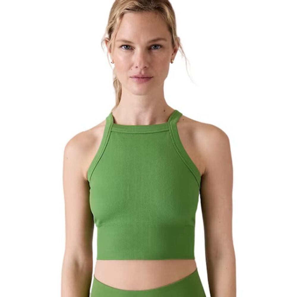 Athleta Aurora Seamless High Neck V-Back Tank M Ribbed Racerback Sports Bra Tank
